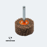 ⁠SurfSaviour Fleece Flap Wheel. With 6mm Steel Shaft. 40x20x6mm. 3M CP Fine. Pack of 10