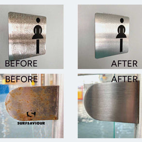 surfsaviour chemical-free stainless steel cleaning before and after pictures of various panels
