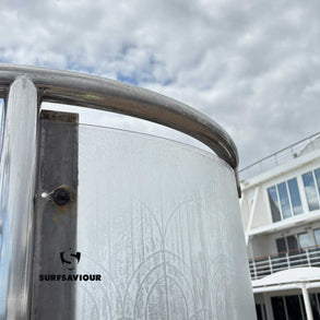 The pool-side shower on this ship has accumulated dirt, grease and limescale over a long period of time.